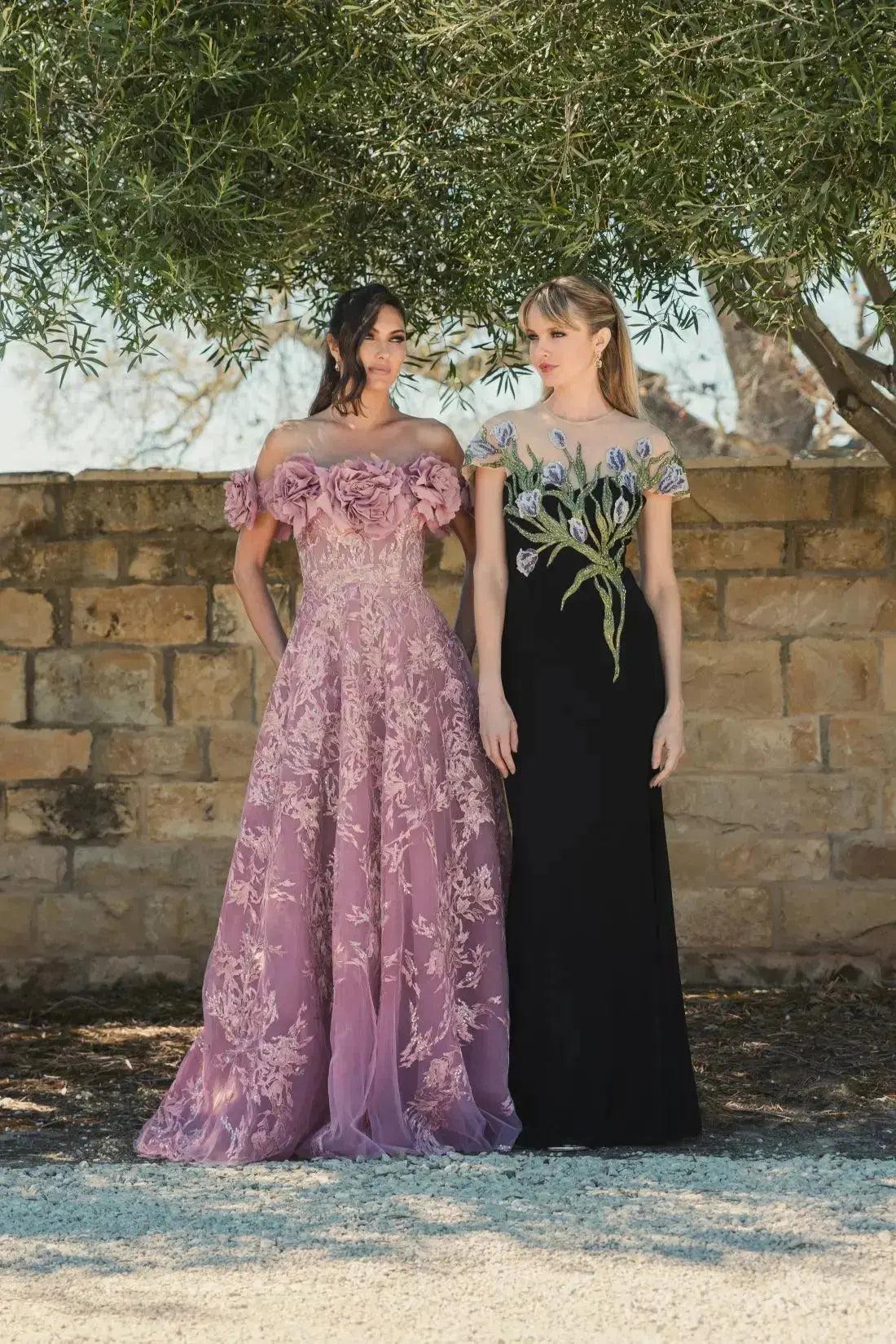 Purple Off The Shoulder 3D Floral Embroidered A-Line Gown