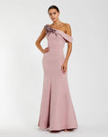 Pink One Shoulder Sleeveless Beaded Mermaid Gown