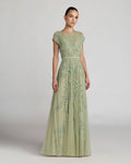Green Floral Embellished Cap Sleeve Gown