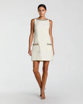 Ivory Sleeveless Shift Mini Dress with Rhinestone Trim