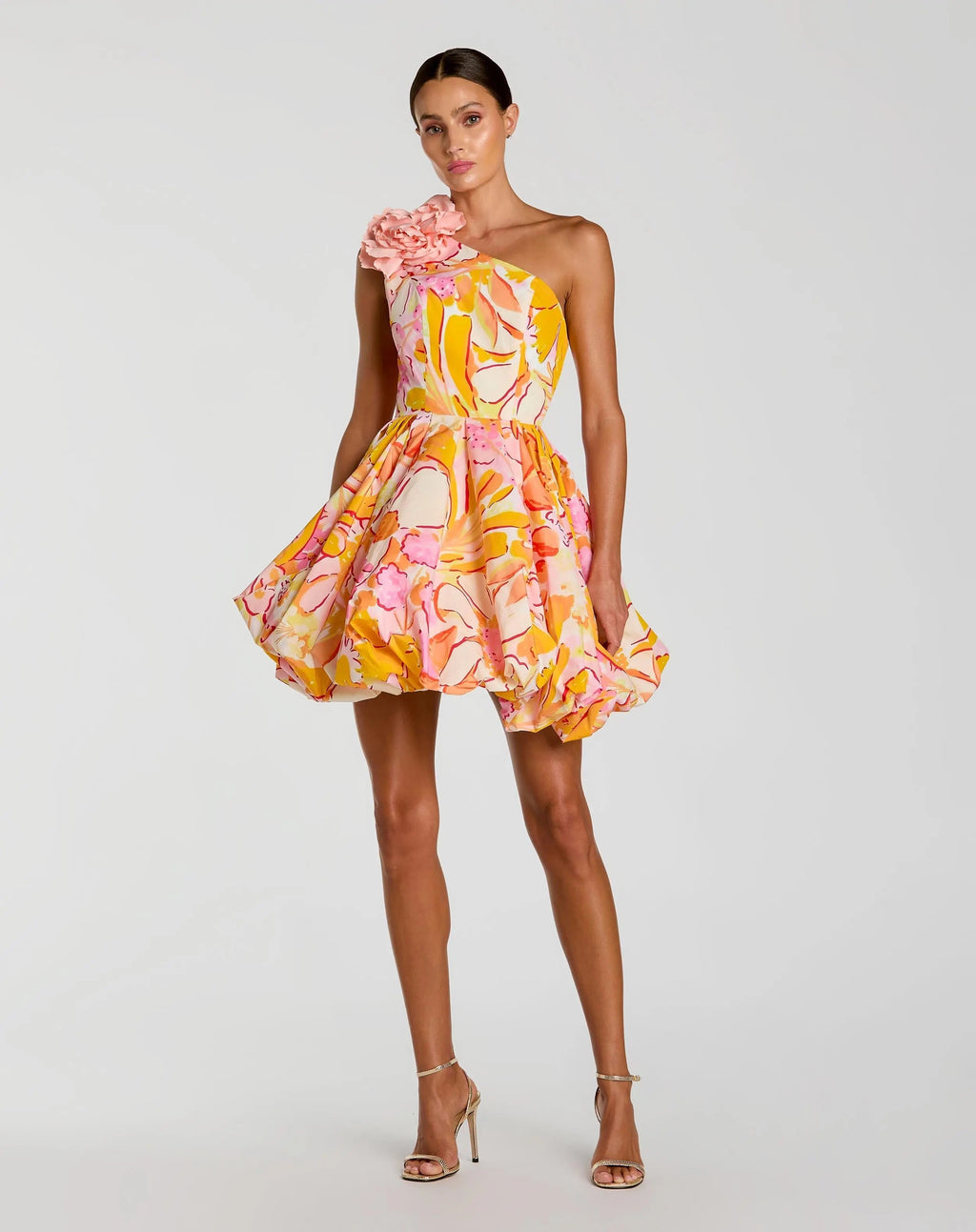 Multicolor One Shoulder Bubble Hem Faille Mini Dress