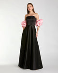 Black Satin Off The Shoulder Puff Sleeve Ball Gown