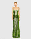 Green Metallic Corset Back Column Gown - FINAL SALE