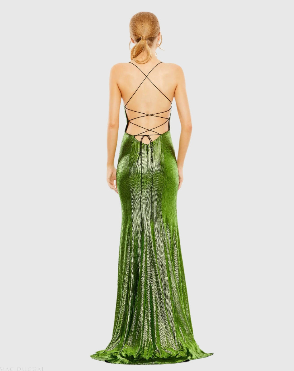 Green Metallic Corset Back Column Gown - FINAL SALE
