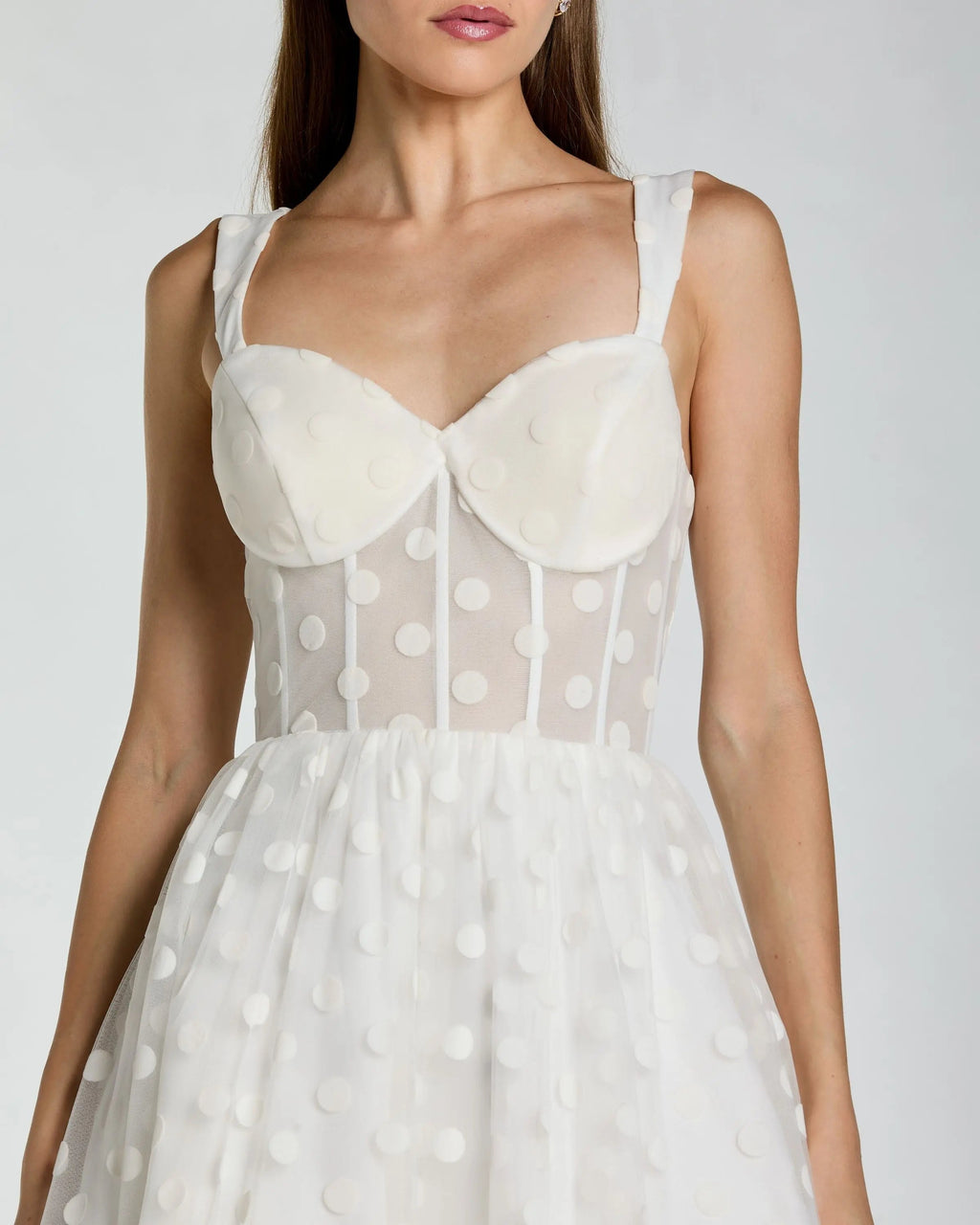 White Polka Dot Tulle A-Line Midi Dress