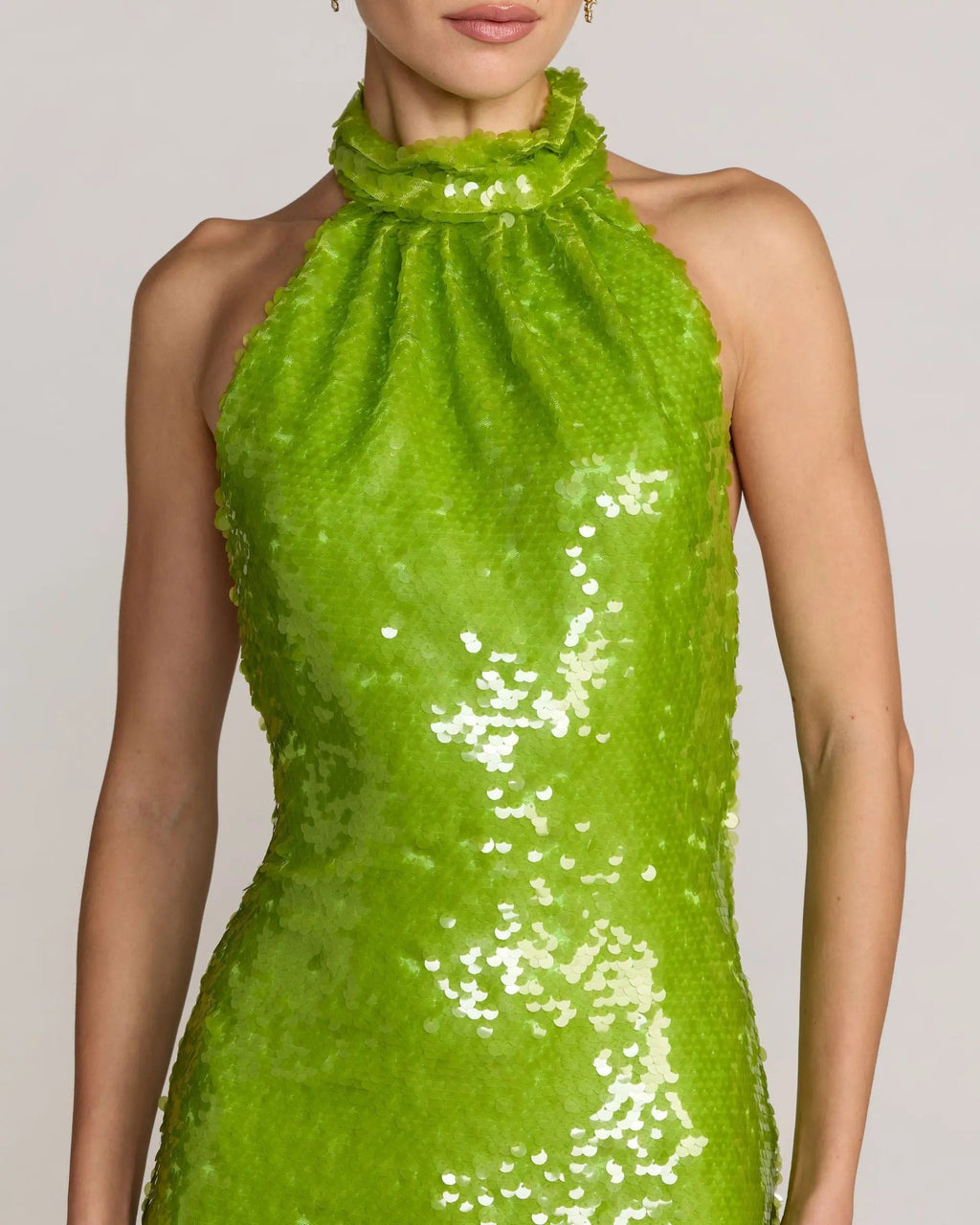 Green Sequin Halter Neck Open Back Dress