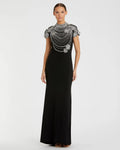 Black High Neck Embellished Column Gown