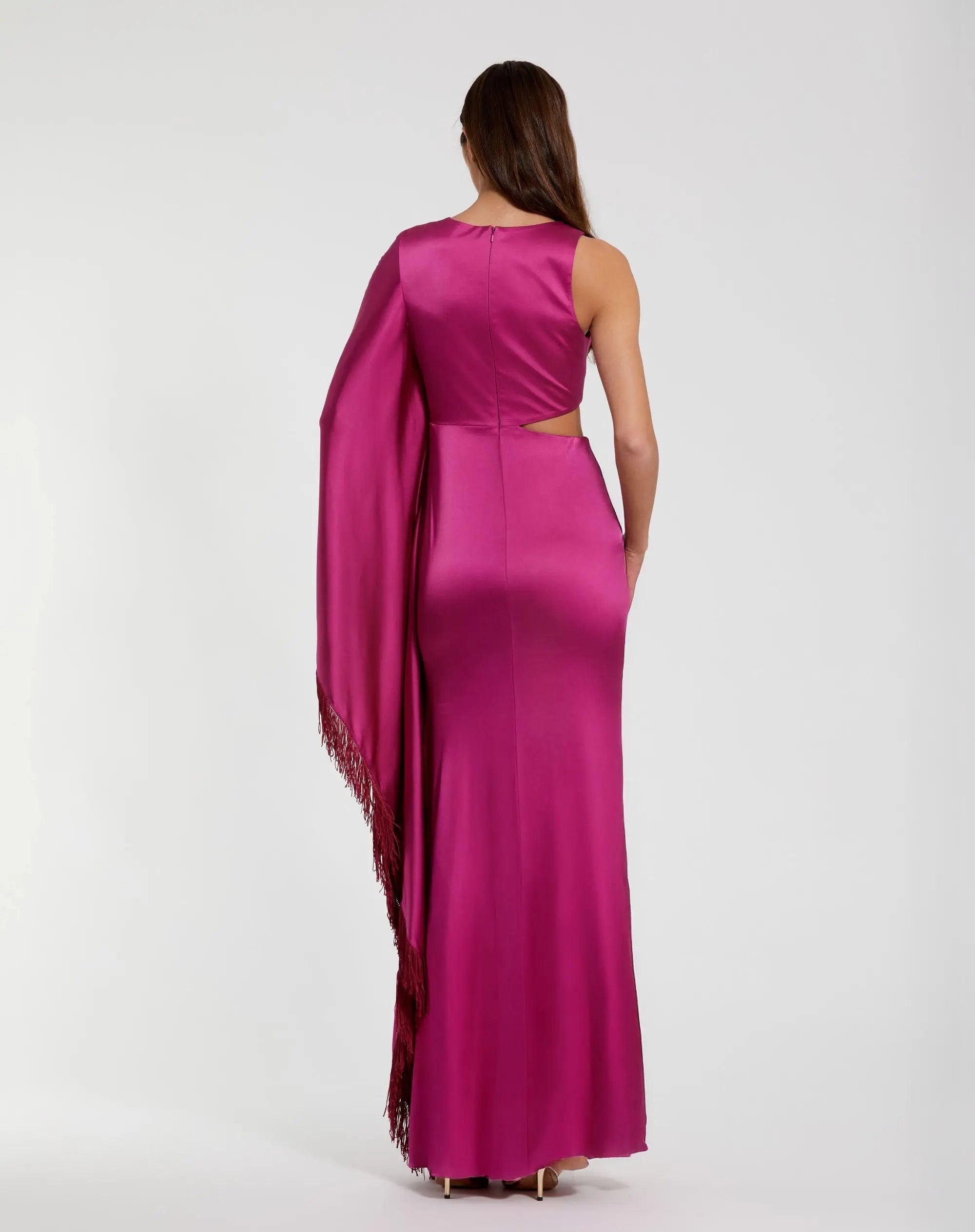 Purple Charmeuse Kaftan Sleeve Gown With Fringe Detail