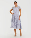 Purple Lace Short Sleeve Midi Dress