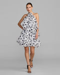 White Polka Dot Halter Neck Ruffle Mini Dress
