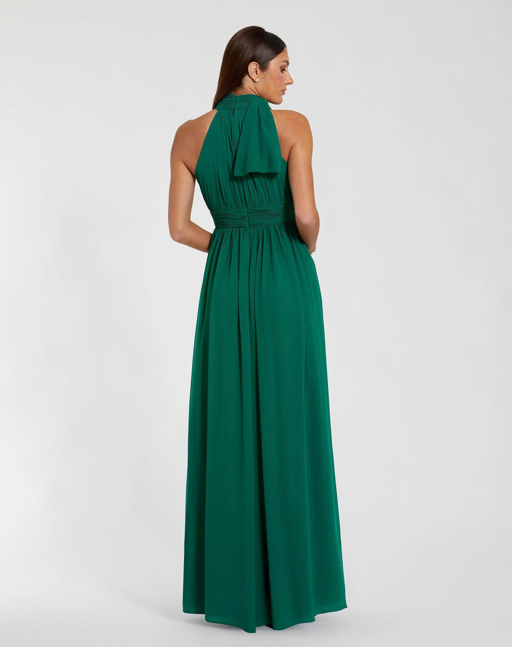Green High Neck Chiffon Gown