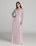 Purple Hand Embellished Long Sleeve A-Line Gown