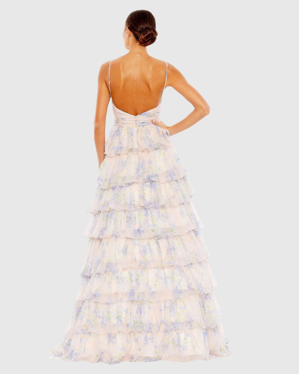 Purple Floral Cut Out Ruffle Layered Gown