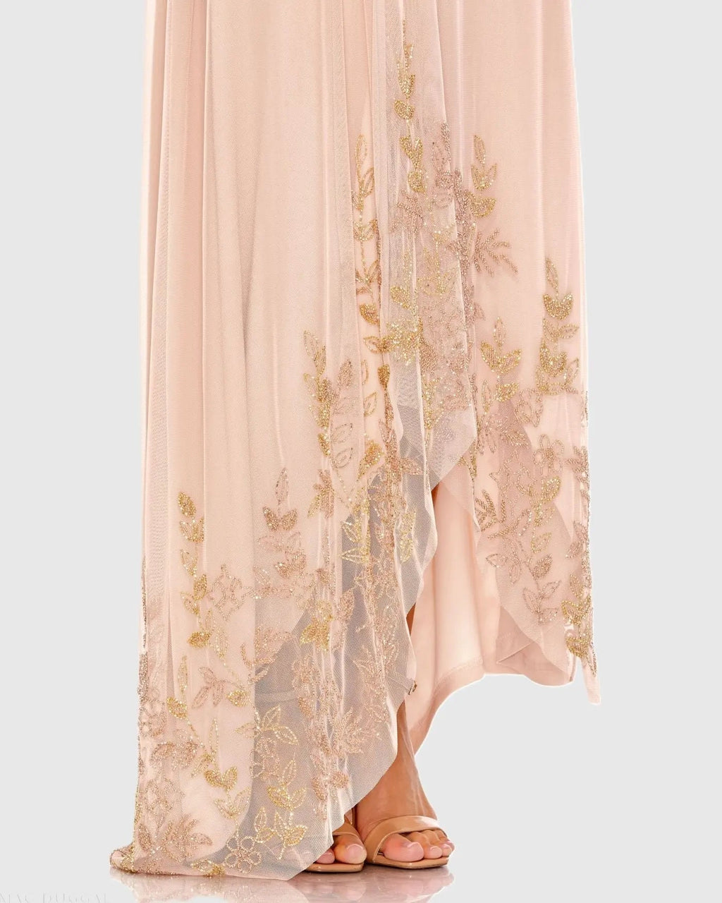 Pink Flowy One Shoulder Beaded Trapeze Gown
