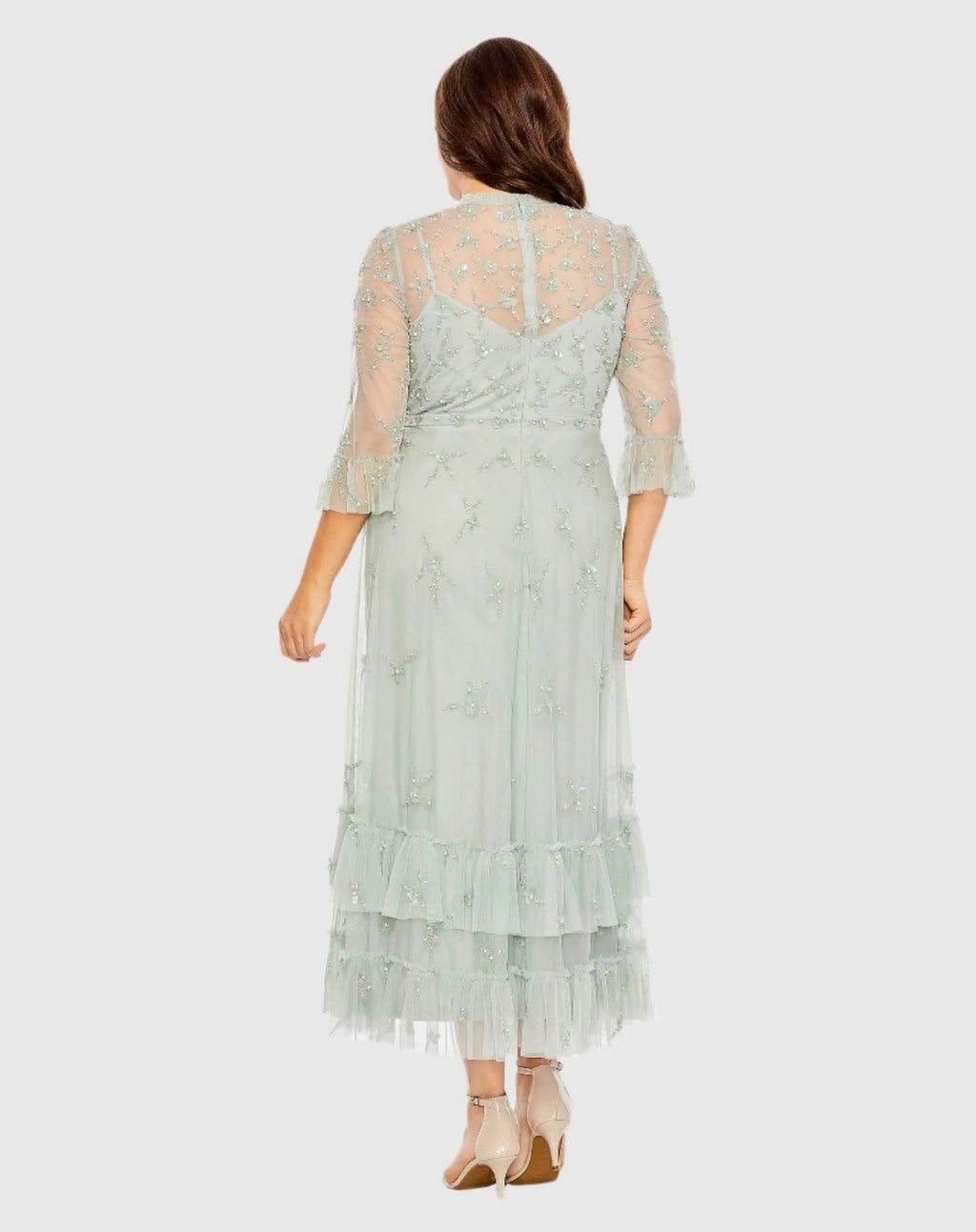 Embellished High Neck Sage Green Dress (Plus)