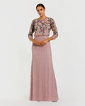 Purple Floral Embellished Long Sleeve Gown