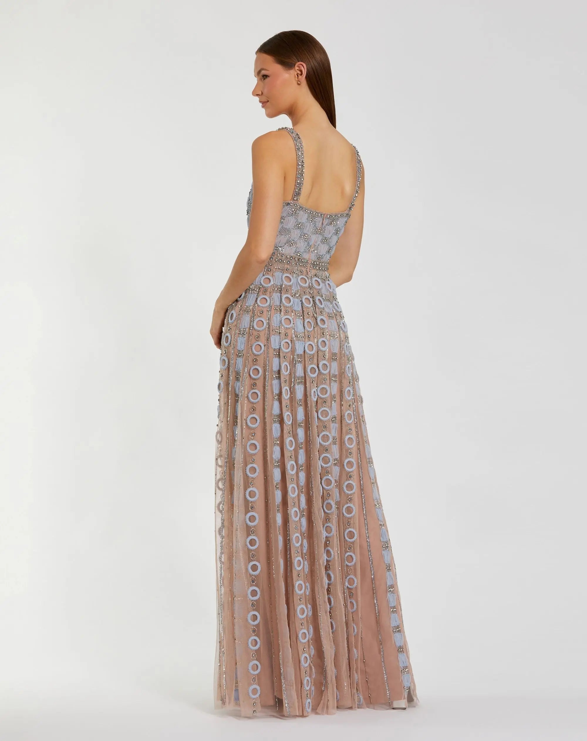 Petite Light Blue Sleeveless Embellished A-line Gown