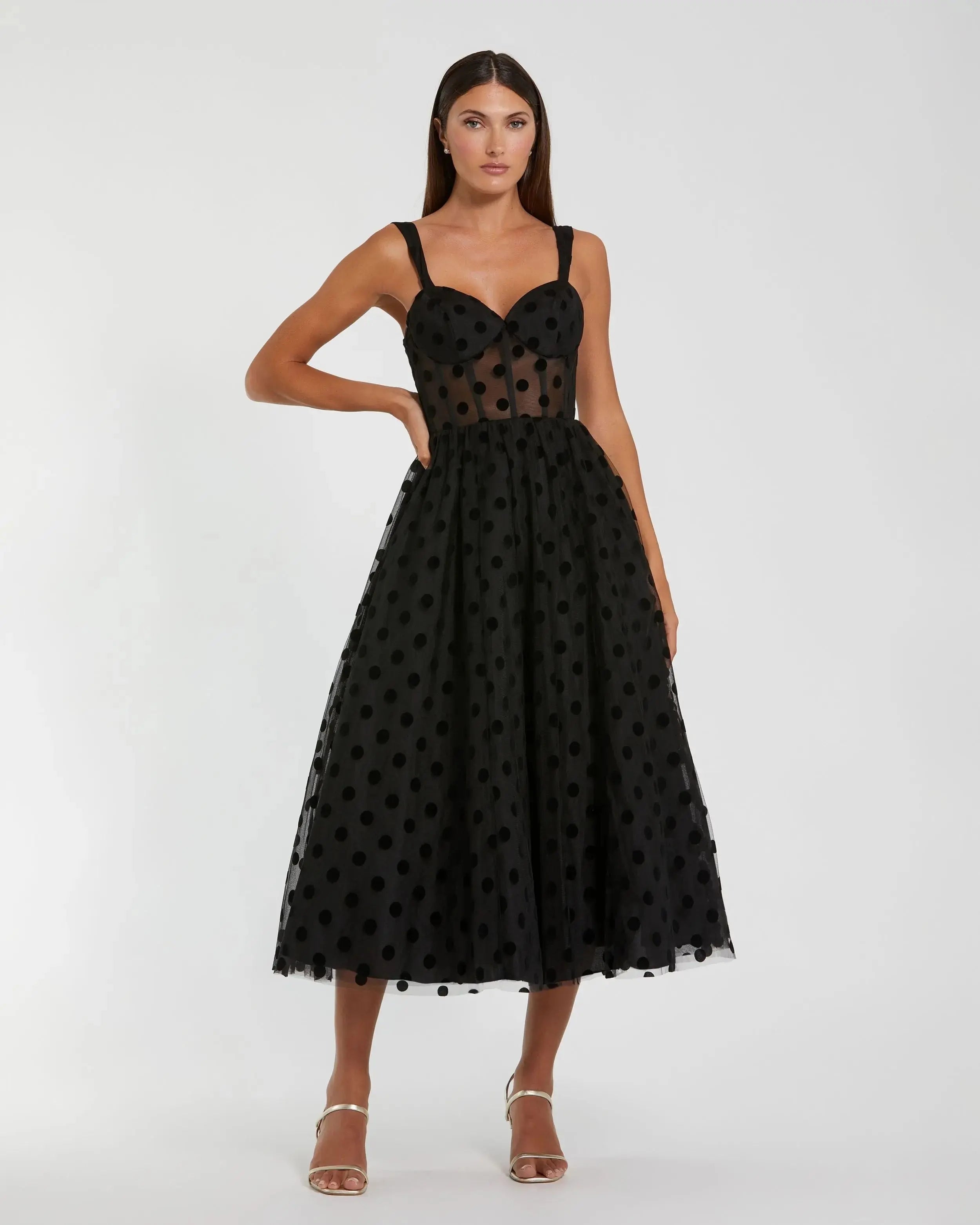 Petite Black Polka Dot Tulle A-Line Midi Dress