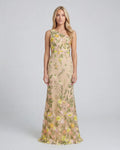 Petite Beige One Shoulder Lace Embroidered Gown
